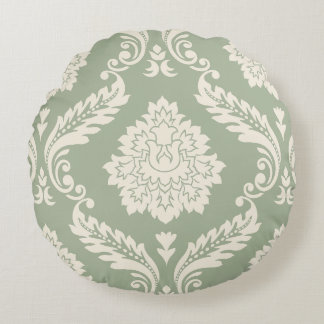 Coussins Ronds Rococo Damask Lg Pattern Cream on Green