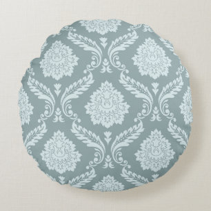 Coussins Ronds Rococo Damassé Grand Motif Bleu Canard Œuf+Turquoi