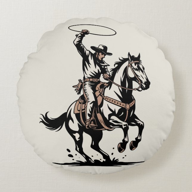 Coussins Ronds Rodéo de Cowboy Occidental (Devant)