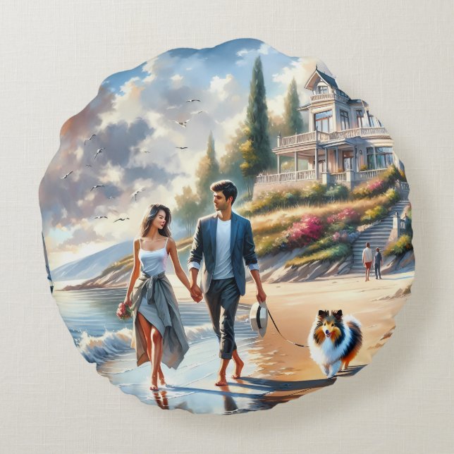 Coussins Ronds Romantic Coastal Cottage Sunset Stroll (Dos)