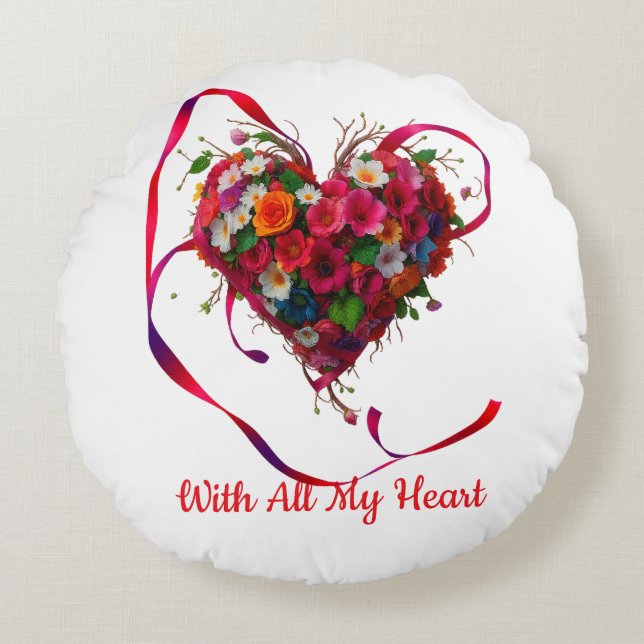 Coussins Ronds Romantic Floral Heart (Devant)