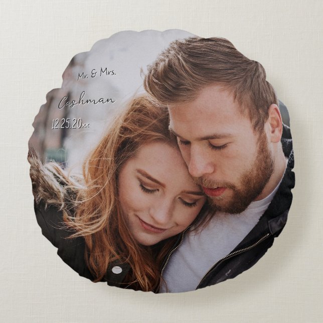 Coussins Ronds Romantique Première Année Photo personnalisée (Devant)