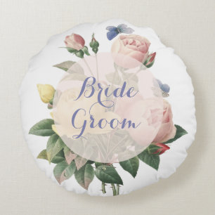 Coussins Ronds Rose anglais Butterfly Garden Wedding Forever