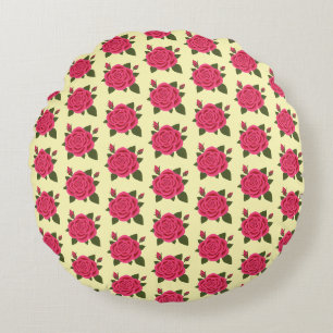Coussins Ronds Rose avec boutons jaune pâle