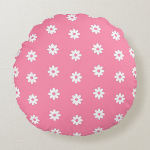 COUSSINS RONDS ROSE BLANC FLEURS PETITES JAUNES COEURS ROSES