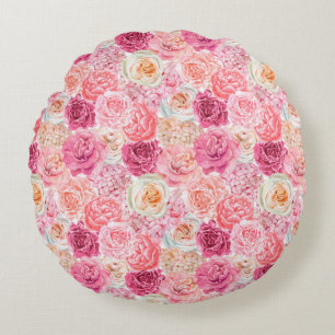 Coussins Ronds Rose Blanc Rosé Magenta Floral Fleurs 