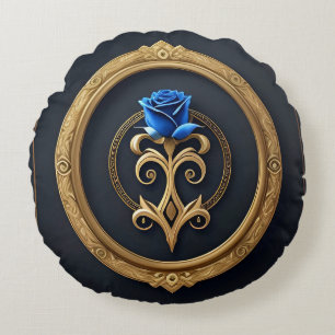 Coussins Ronds Rose bleue dans un cadre doré avec détails ornés