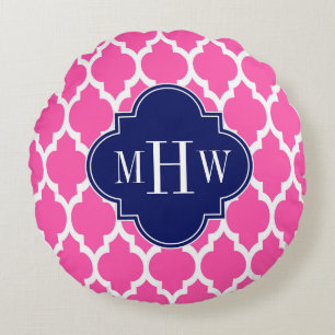 Coussins Ronds Rose Chaud #2 Blanc Marocain #4 Navy Monogramme Pr