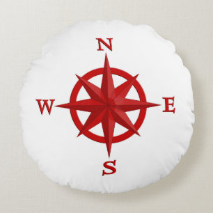 Coussins Ronds rose Compass 8 points, rouge profond et blanc