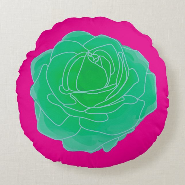 Coussins Ronds Rose d'art pop vert (Devant)