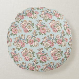 Coussins Ronds Rose de chérubin coquette bleu et rose vintage