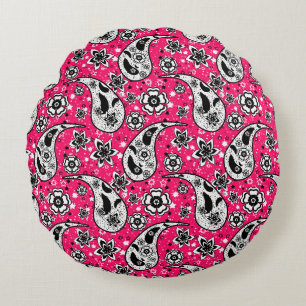 Coussins Ronds Rose Floral Paisley Design Motif