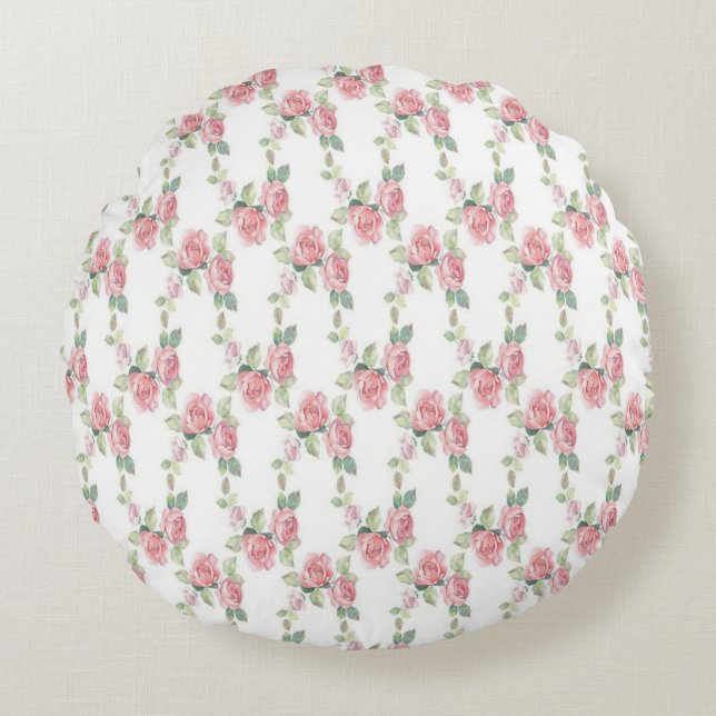 Coussins Ronds Rose Floral Rose Chic Chabby (Devant)