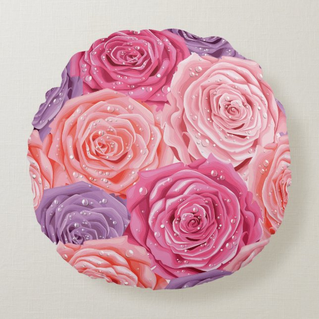 Coussins Ronds Rose Galore : Beau Motif sans couture. (Devant)