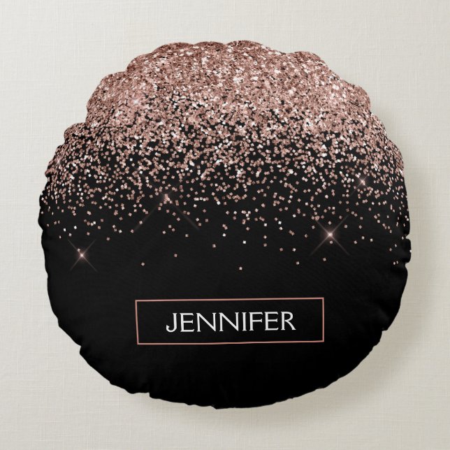 Coussins Ronds Rose Gold Blush Parties scintillant rose Monogramm (Devant)