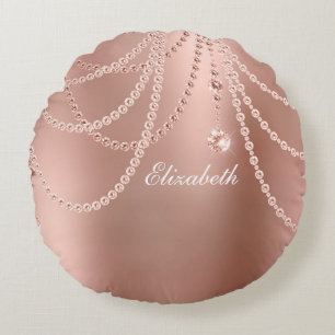 Coussins Ronds Rose Gold Perles Diamants Monogram Bling Glam 