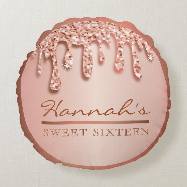 Coussins Ronds Rose Gold Sparkle Drippy Party Swag (Devant)