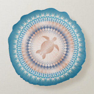 Coussins Ronds Rose Gold Turquoise Tortue Mandala Côtière