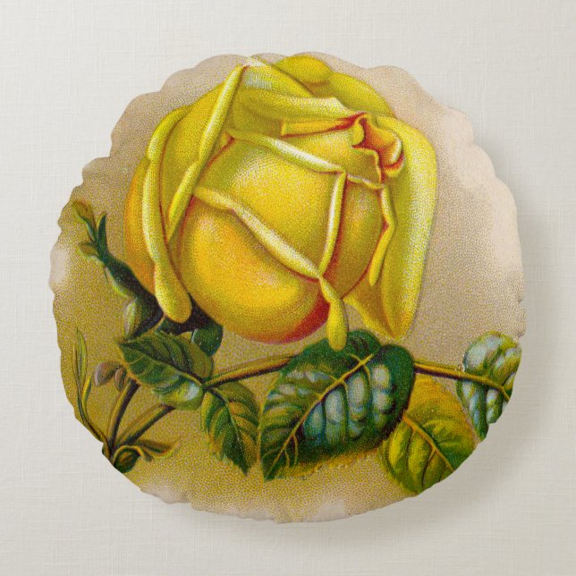 Coussins Ronds Rose jaune Antique Vintage Imprimer Art (Devant)