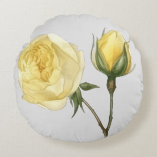 Coussins Ronds "Rose jaune avec bourgeon" lancer oreiller