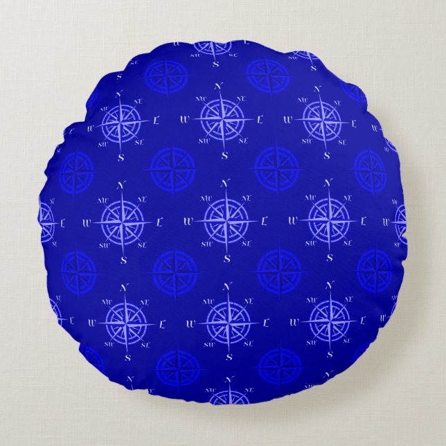 Coussins Ronds Rose Ocean Blue Compass (Devant)
