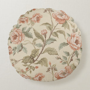 Coussins Ronds Rose Pâle Vert Sauge Beige Floral Shabby Chic
