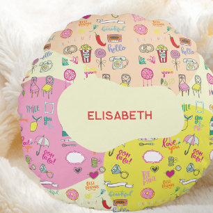 Coussins Ronds Rose pastel garcon manqué Kawaii Doodle