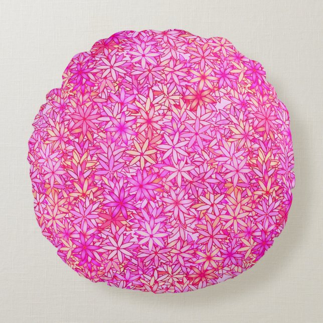 Coussins Ronds rose, pêche, orchidée et fleurs de corail (Devant)