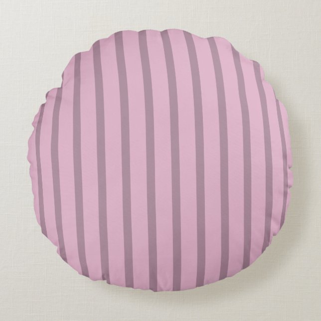 Coussins Ronds Rose Pink et Mauve Rayé Moderne (Devant)