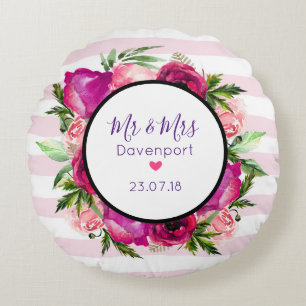 Coussins Ronds Rose rose et bouquet de fleurs de pavot M & Mme Ma