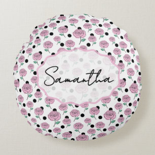 Coussins Ronds Rose rose noir motif graphique moderne  