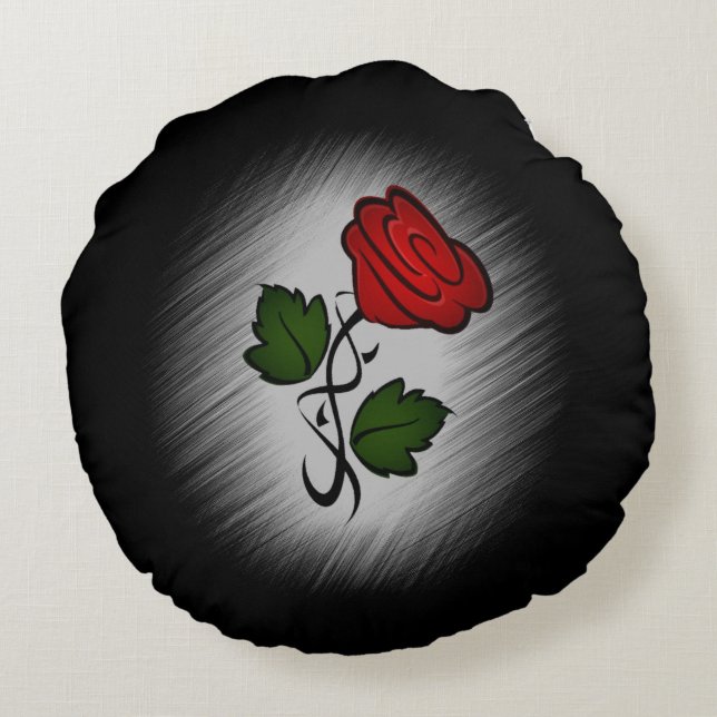 Coussins Ronds Rose rouge sur noir (Dos)