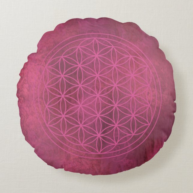 Coussins Ronds Rose Serenity Flower of Life (Devant)