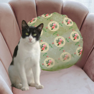 Coussins Ronds Rose vintage Doily Green Damask