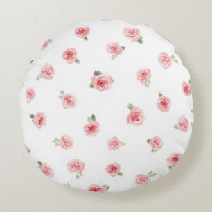 Coussins Ronds Rosebud rose eau-forte florale vintage rose blanch