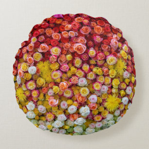Coussins Ronds Roses Colorés et Chrysanthèmes Dégradé Floral