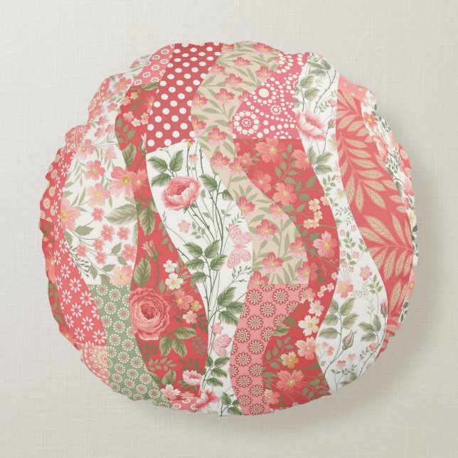 Coussins Ronds Roses de Patchwork : conception motif transparente (Devant)