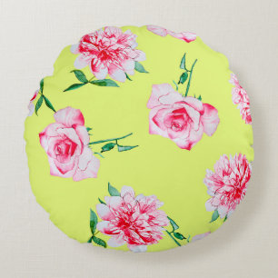 Coussins Ronds Roses et pivoines aquarelle illustration motif