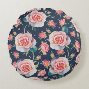 Coussins Ronds Roses et Rosebuds : Floral Seamless.