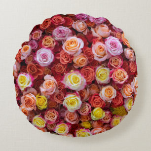 Coussins Ronds Roses Florales de Couleurs Mixtes Vibrantes 