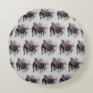 Coussins Ronds Roses gothiques simples et crâne fête d'Halloween