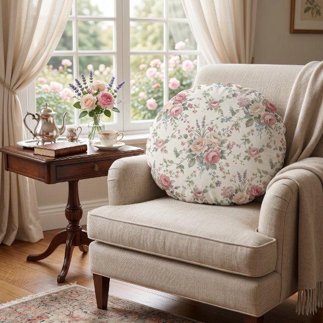 Coussins Ronds Roses pastel élégant shabby chic (Créateur téléchargé)