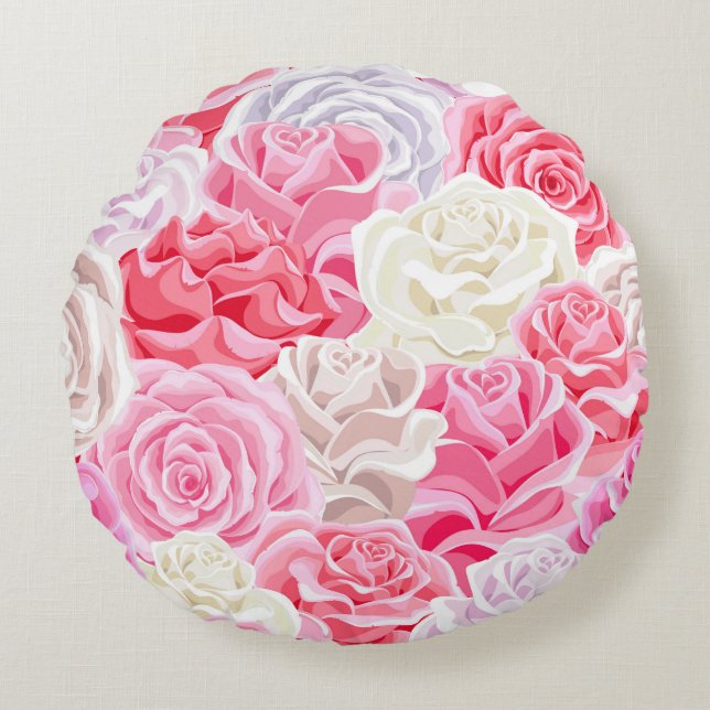 Coussins Ronds roses roses roses rose et blanc sans couture motif (Devant)