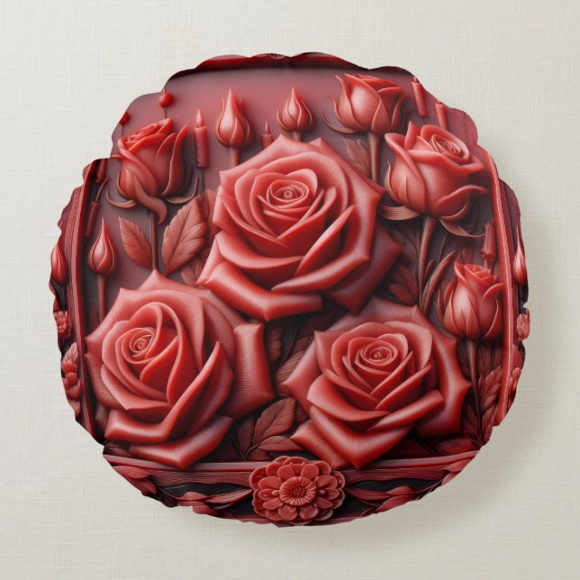 Coussins Ronds "Roses rouges en cire design" (Devant)
