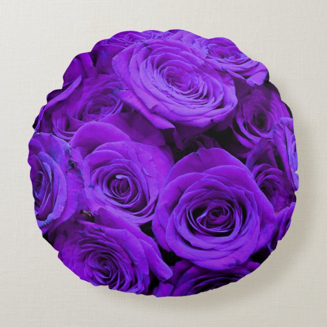 Coussins Ronds roses violet romantique, joli bouquet de rose (Devant)