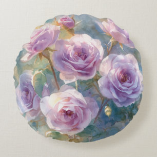 Coussins Ronds Roses Violettes Clair Fleurs Impressionnistes