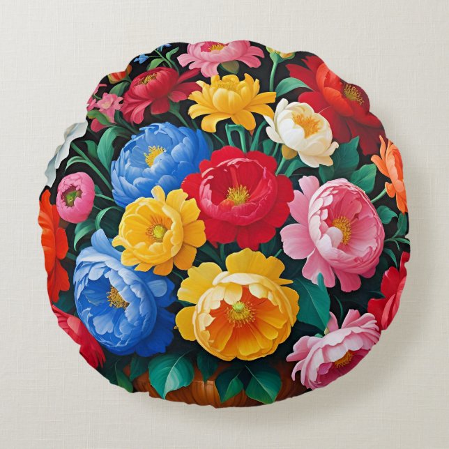 Coussins Ronds Roses vives et colorées (Devant)