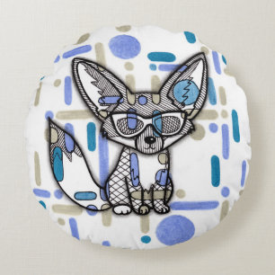 Coussins Ronds Rou Cool Renard Fennec avec Lunettes de Soleil Ble