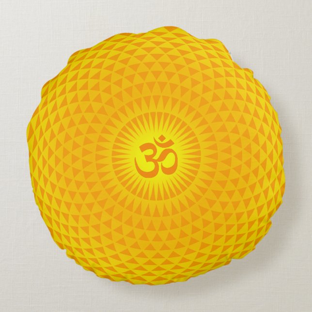 Coussins Ronds Roue de méditation du Lotus Soleil jaune d'or OM (Dos)