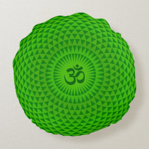 Coussins Ronds Roue de méditation fleur de lotus vert émeraude OM